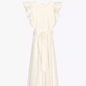 Zara Cream Midi Dress with Ruffle Sleeves